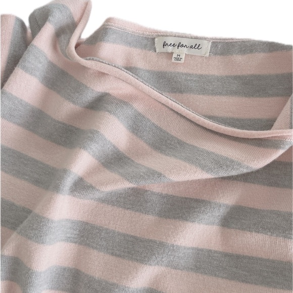 Pink and Gray Striped Off-the-Shoulder Soft Lightweight Sweater - Picture 2 of 3